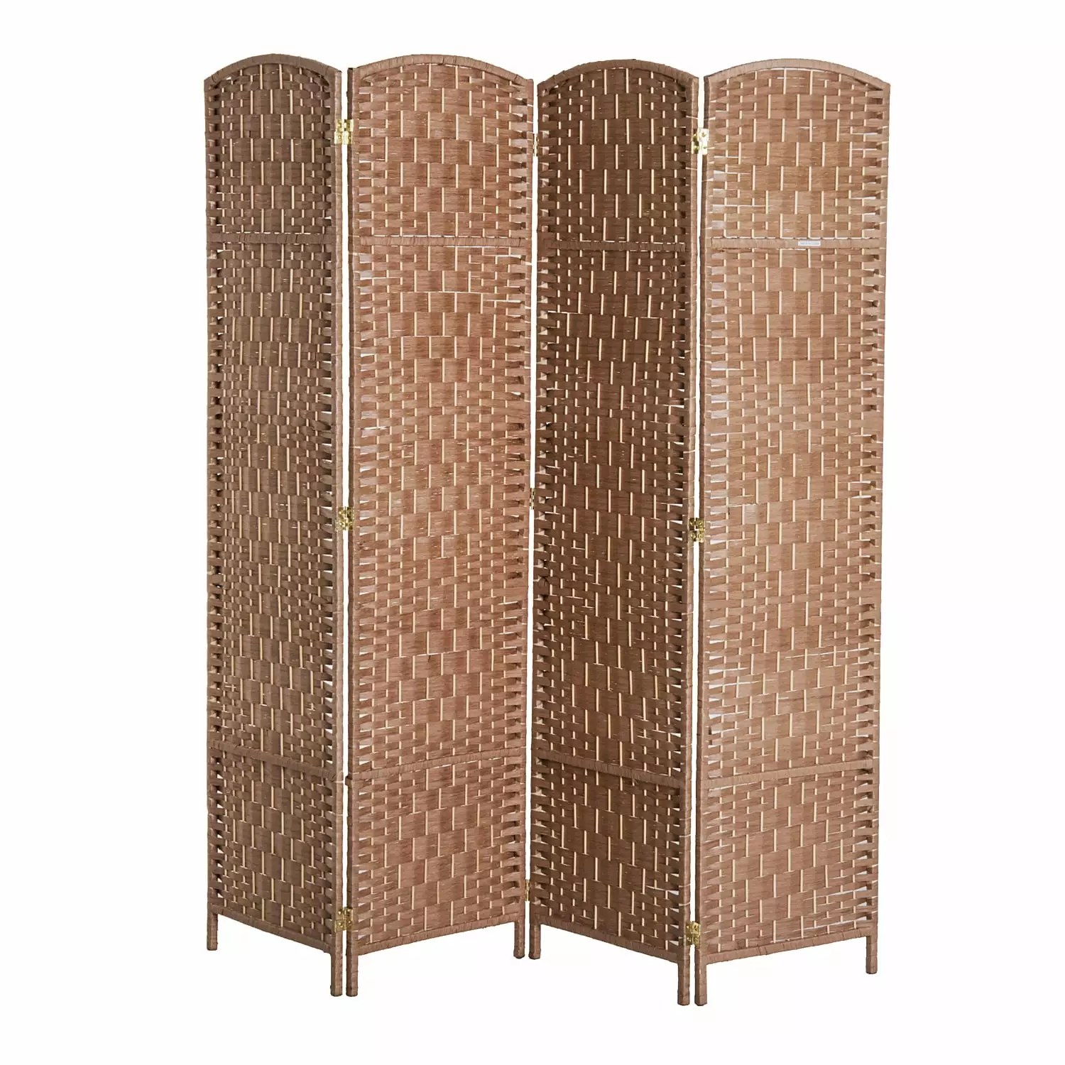 HOMCOM 6a Tall Wicker Weave Four Panel Room Divider Privacy Screen Natural Blond Wood