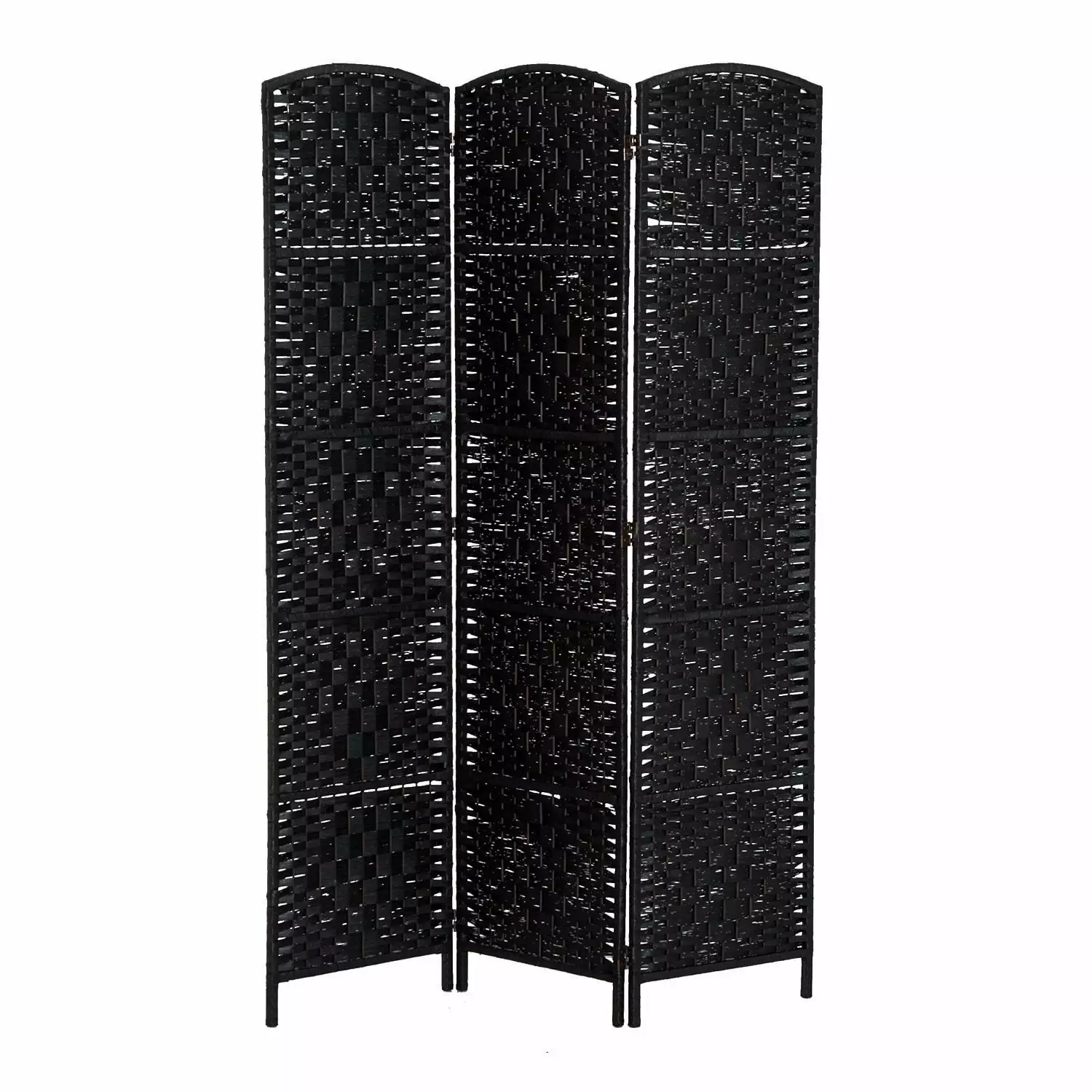 HOMCOM 6ft Tall Wicker Weave Paper Three Panel Room Divider Privacy Screen Black Wood