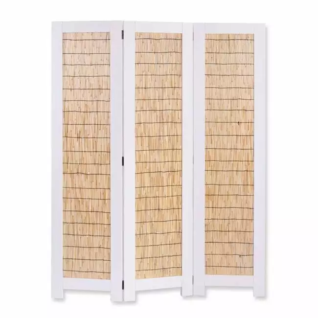 Wicker Screen Room Divider White Folding Partition Jagged Designs