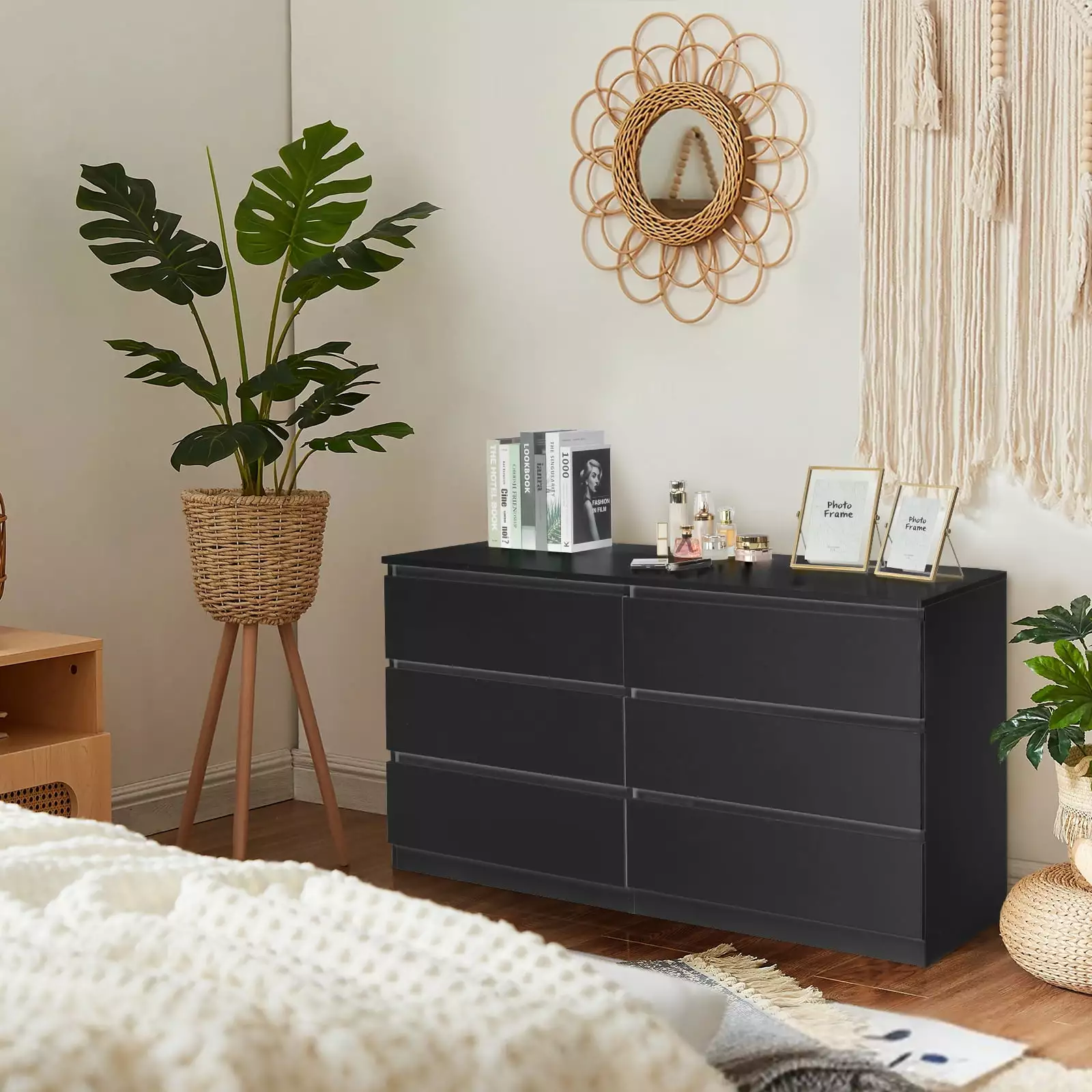 Zimtown Wide Dresser 6 Drawers - Wood Double Dresser - Large Storage Tower Unit Bedroom FCH