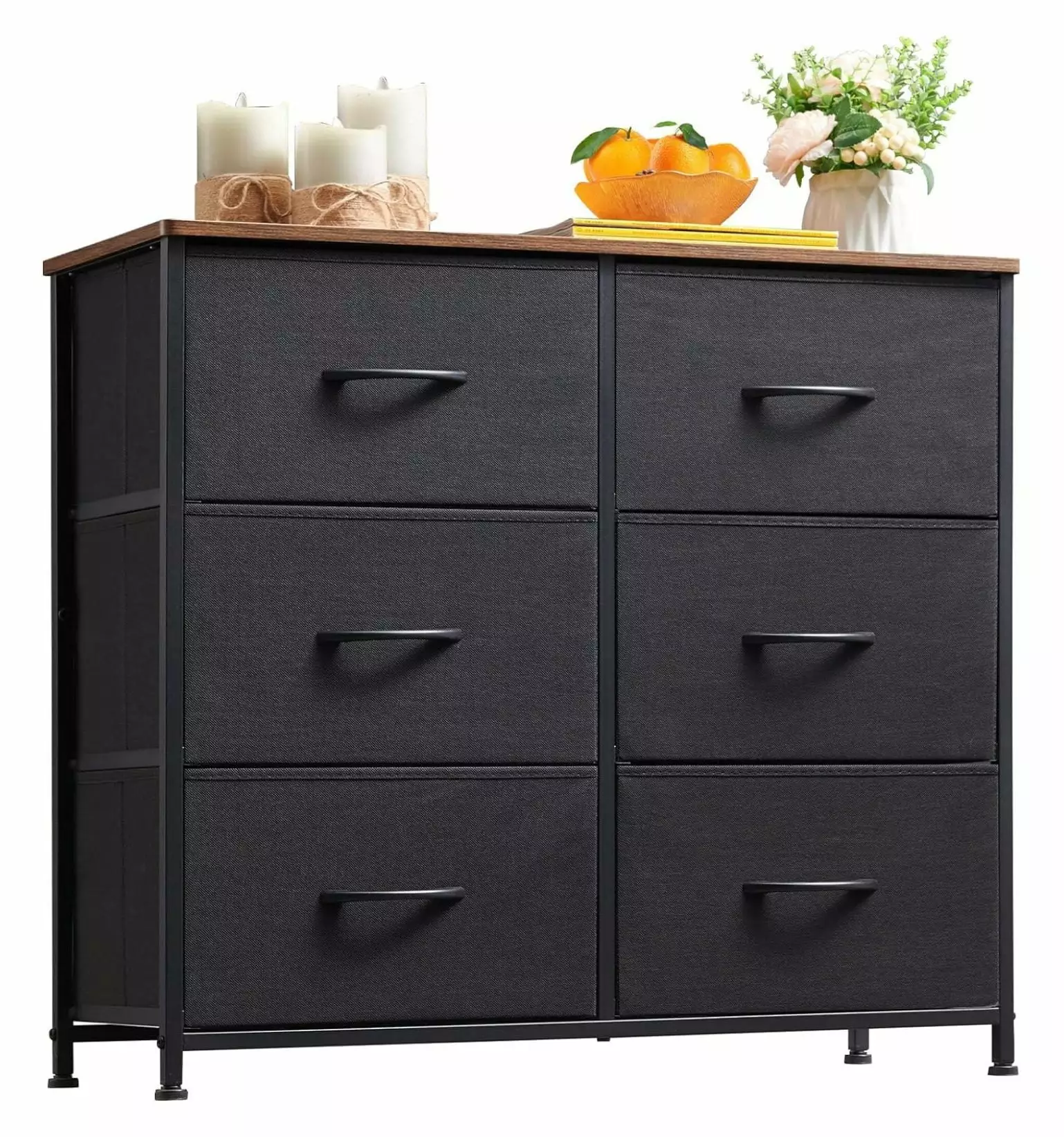 Song xiang 6 Drawer Dresser 3-Tier Wide Storage Chest Removable Fabric Bins Closet Nursery Bedside Living Room Laundry Ent...