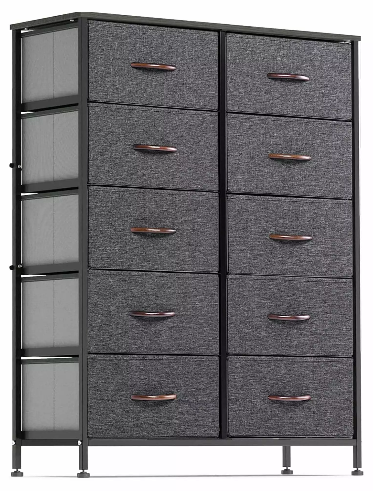 Zengpin 10-Wide Drawer Dresser Storage Tower Fabric Bins Metal Frame Wood Top Charcoal