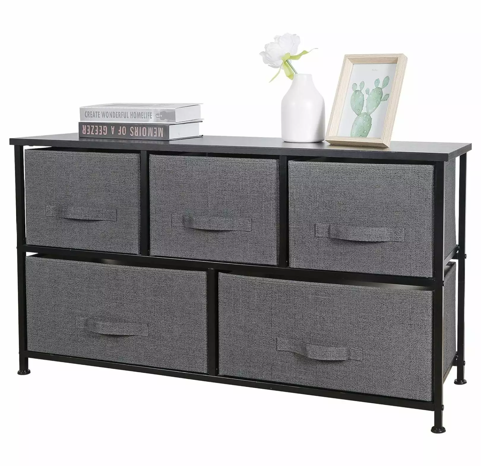 Zengpin Wide Dresser Storage Tower 5-Drawer Unit Fabric Bins Bedroom Living Room Hallway Closet Office Organization Steel ...