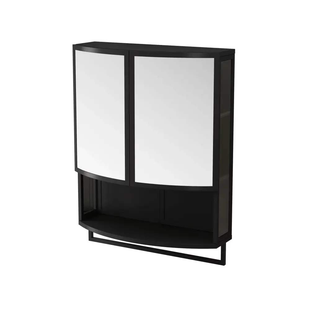 Arched Glass Duplicate Door Wardrobe Shatterproof Mirror, Open Shelf & Towel Rack