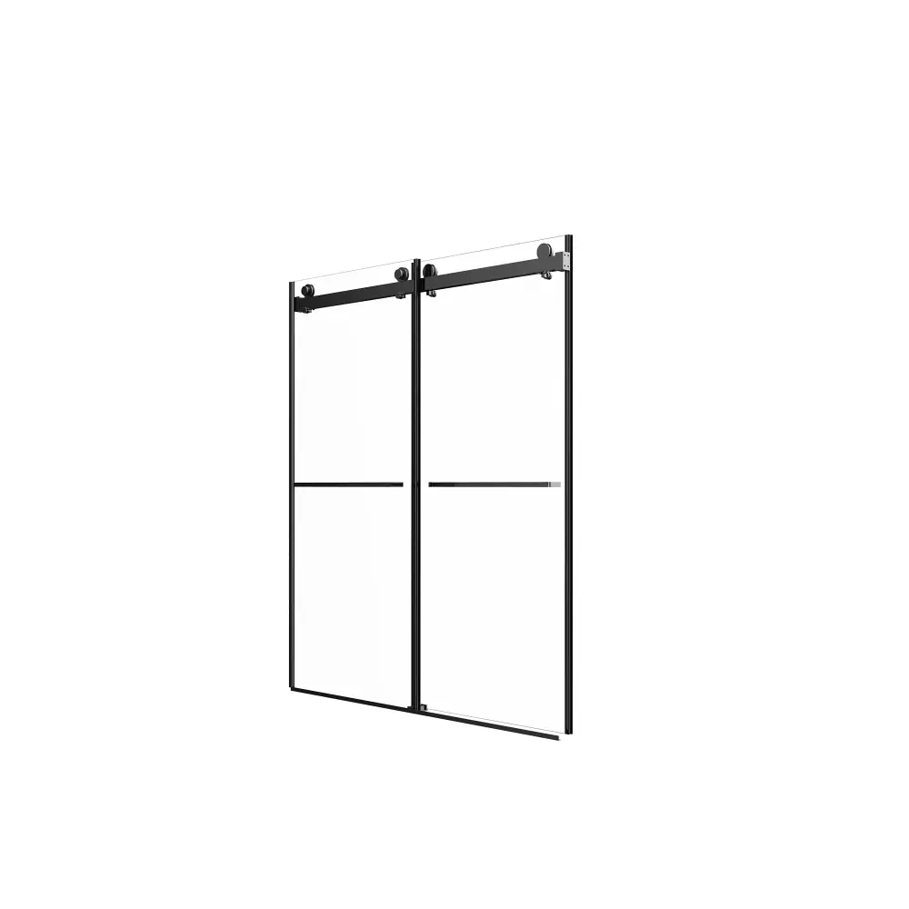 Frameless Shower Door, Double Sliding Shower Door, Clear Tempered Glass Shower Enclosure Square Rail, Double Side Easy Fre...