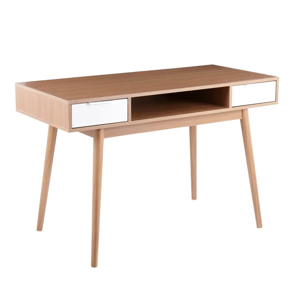 Pebble - Contemporary Double Desk - Natural / Pearl