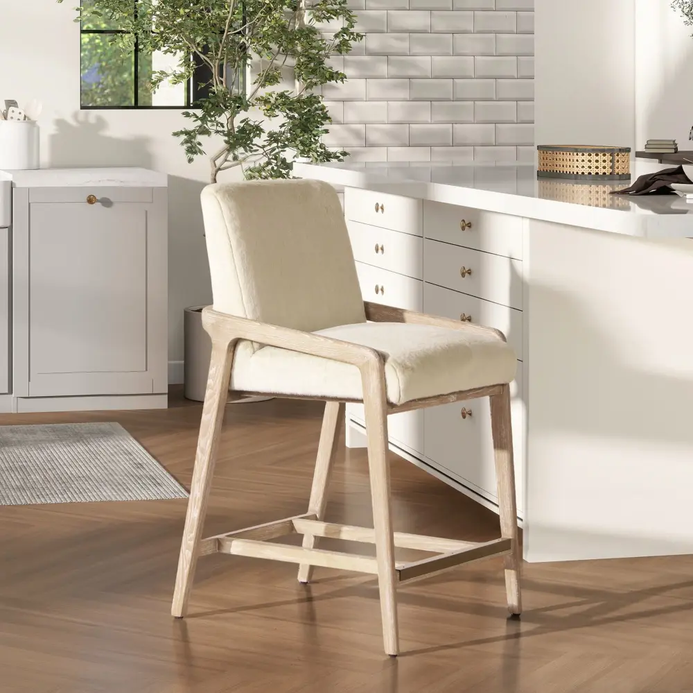 Arizona - Durable Ash Upholstered Counter Stool Rope Detail - Creme De La Creme White