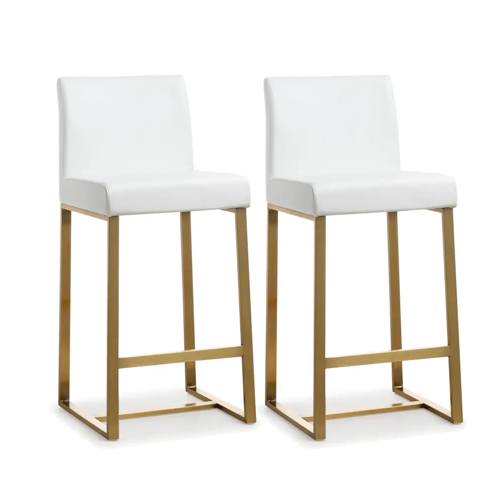 Denmark White Golden Steel Counter Stool - Set 2 - UK