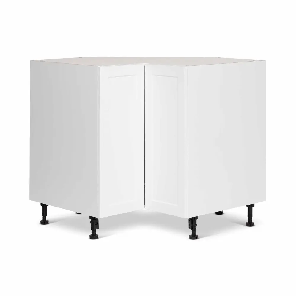 White Melamine Shaker Style Kitchen Base Cabinet Corner 2 Doors, 36"