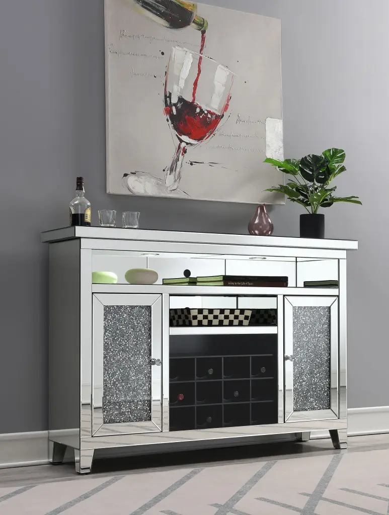 Melinda 2-Door Wine Cabinet Lighting Mirror Home Bar Storage