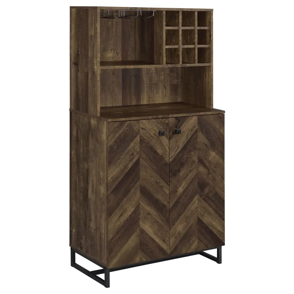Mendoza 2-Door Wine Cabinet Rustic Oak Herringbone and Gunmetal Finish