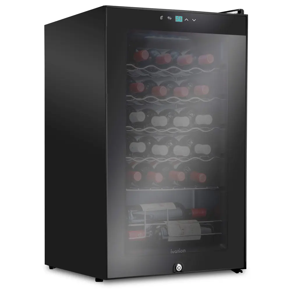 Ivation 24 Bottle Compressor Wine Refrigerator, Freestanding Wine Cooler Lock, Onyx