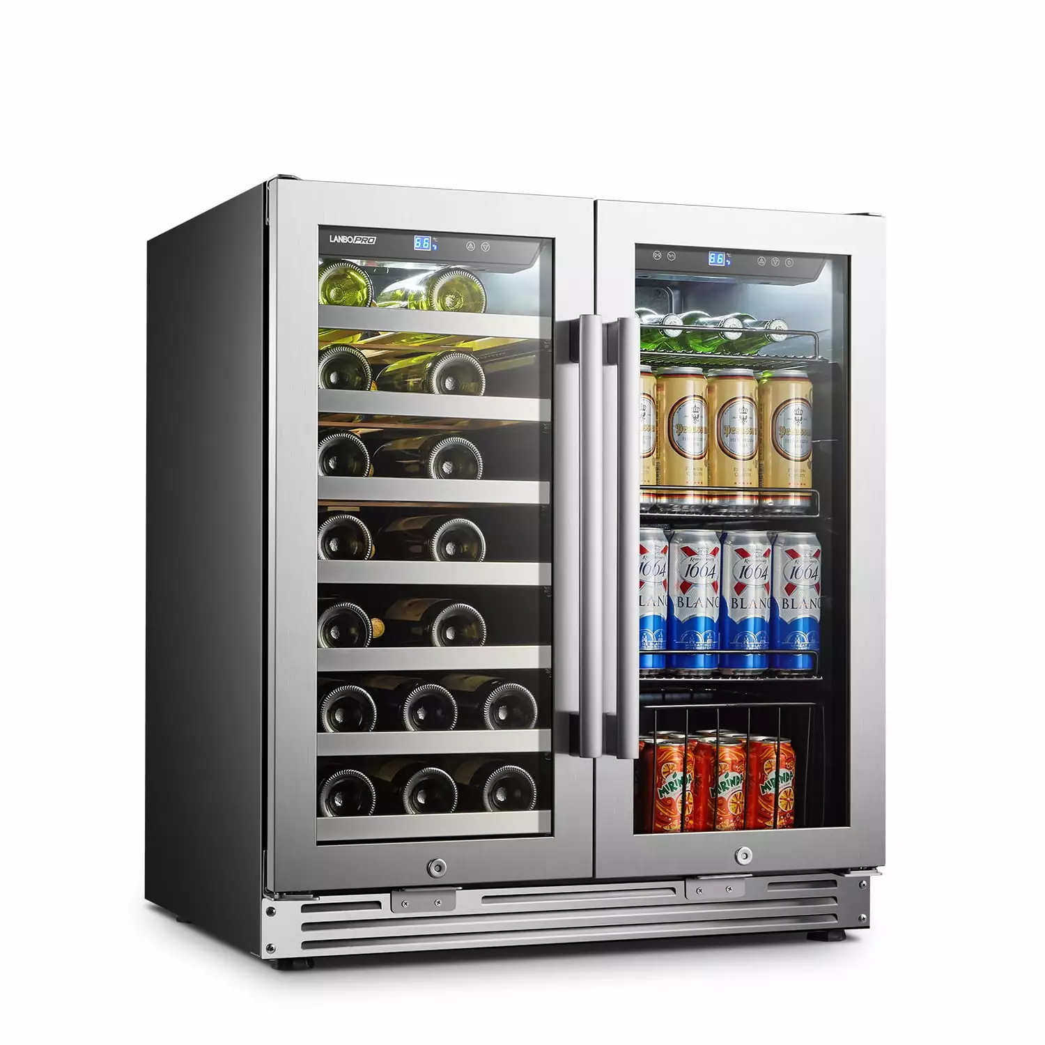 Lanbopro 31 Bottles 58 Cans Dual Zone Wine Cooler Beverage Refrigerator