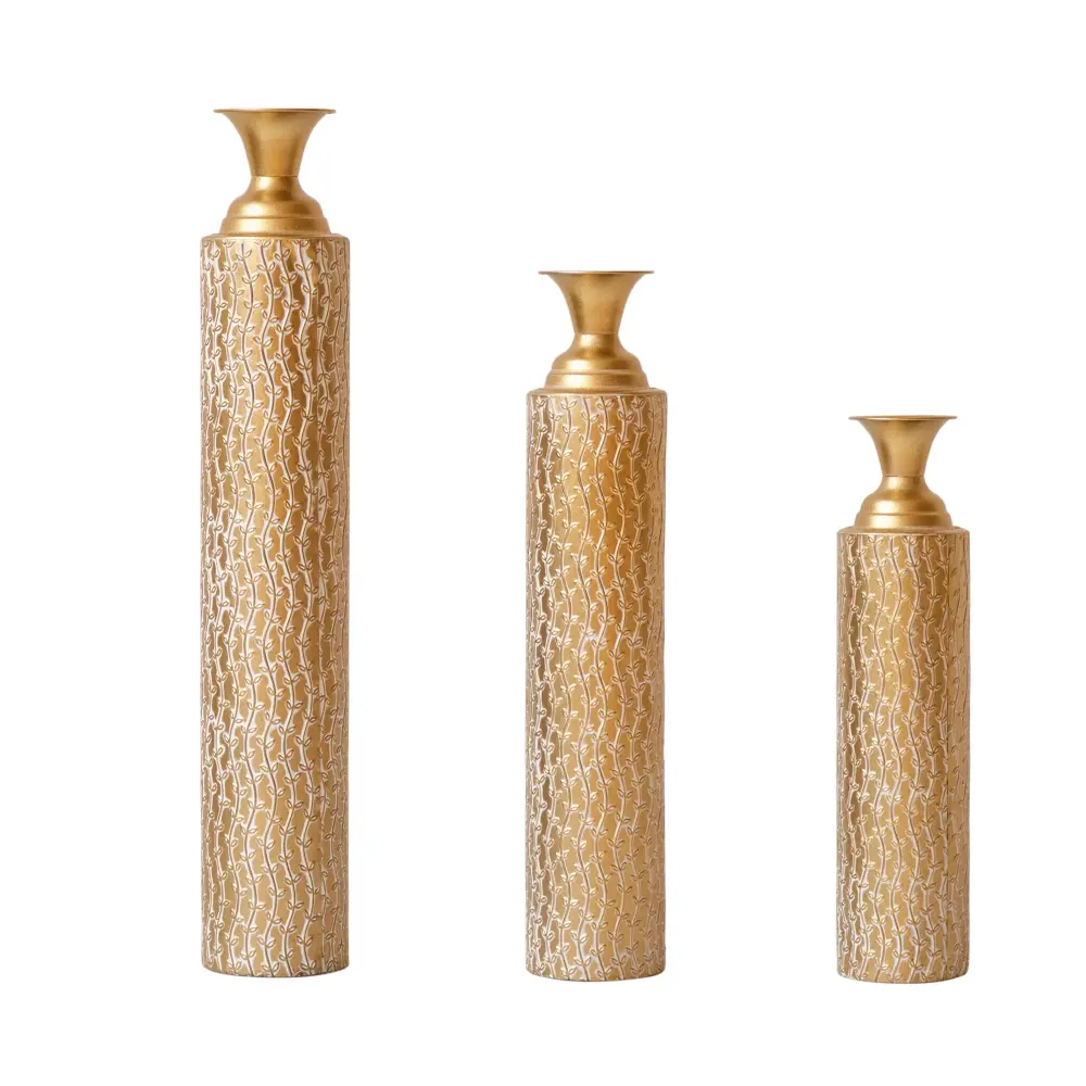 Metal Decorative Vases High Distress Alloy Center Vases Growing Vine Patterns, (Set 3) Vases Home Decoration - Gold