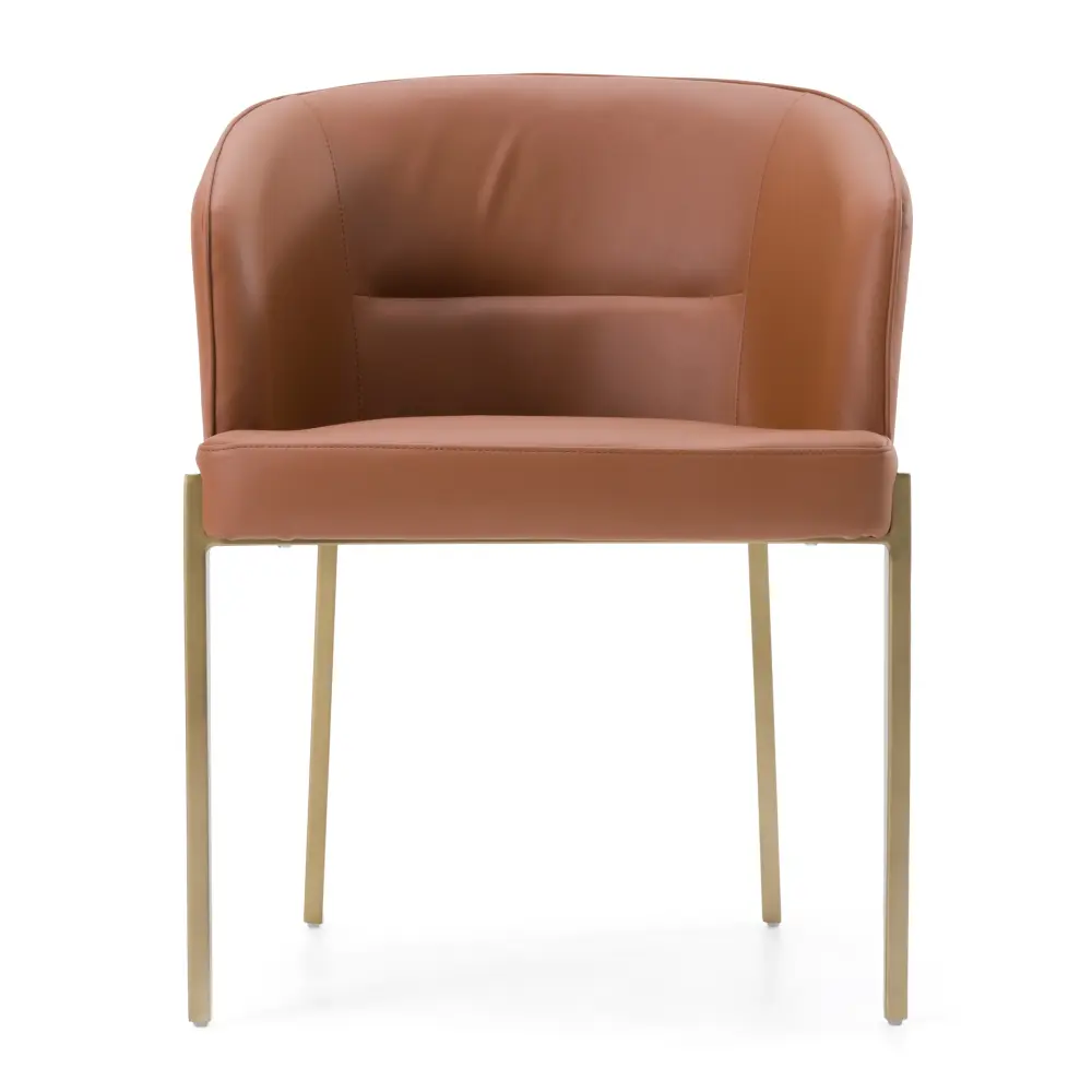 Stainless Steel Modrest Aragon - Modern Chestnut Vegan Leather + Brass Dining Chair