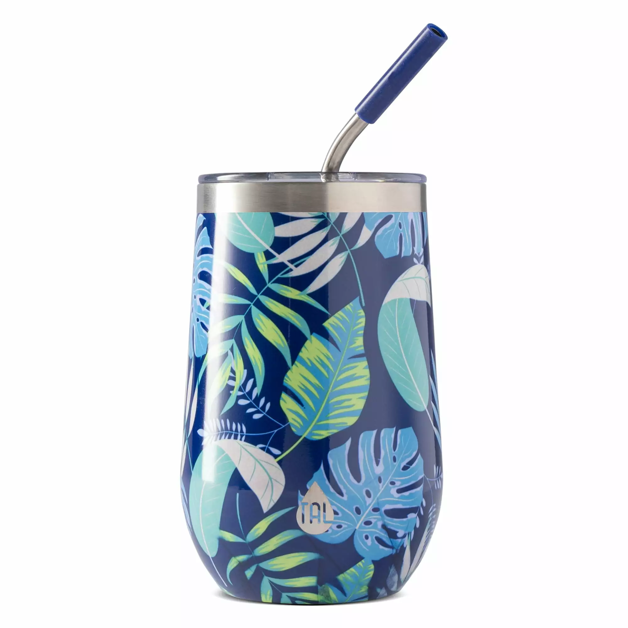 TAL Stainless Steel Wine Tumbler Straw 16oz Tropical Insulated Cup Drinks