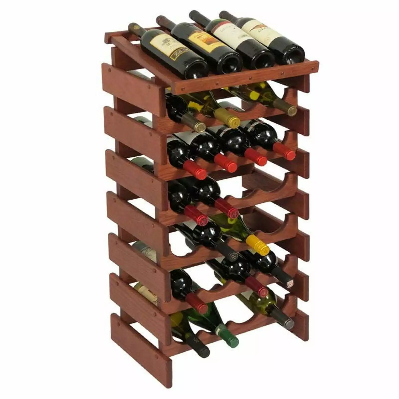 Pemberly Row 7 Tier 28 Bottle Display Wine Rack Mahogany
