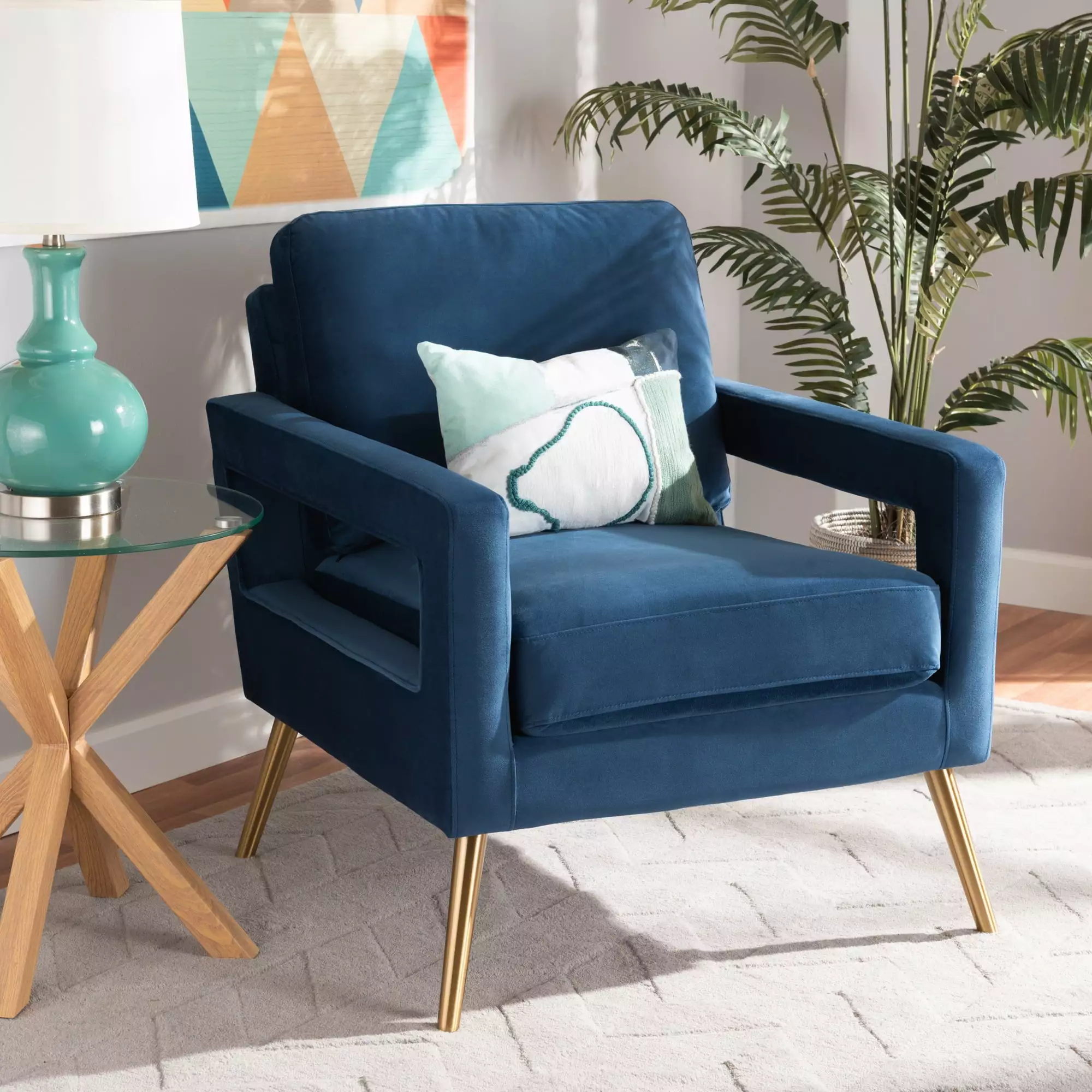 Baxton Studio Navy Blue Leland Wingback Chair