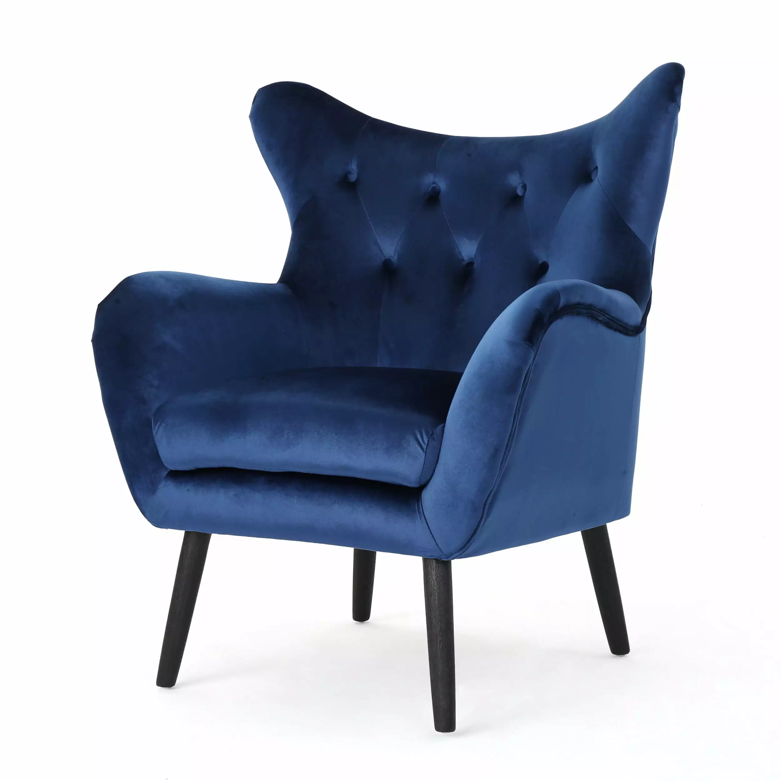 Bellamy Studios Mid Century Navy Blue Velvet Wingback Chair