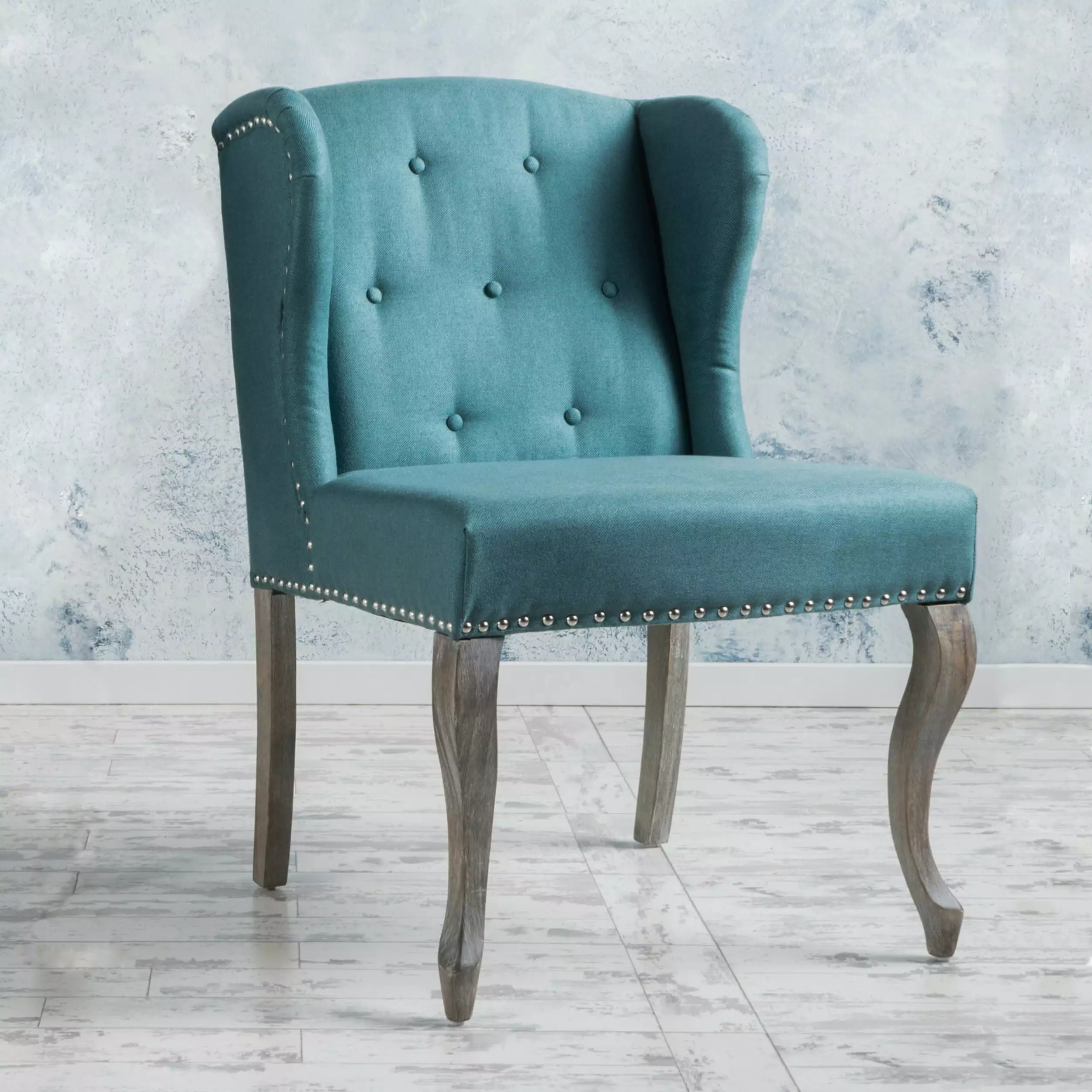 Noble Houtilize Naomi Dark Teal Fabric Wingback Chair - Stylish Living Room Seating Noble House