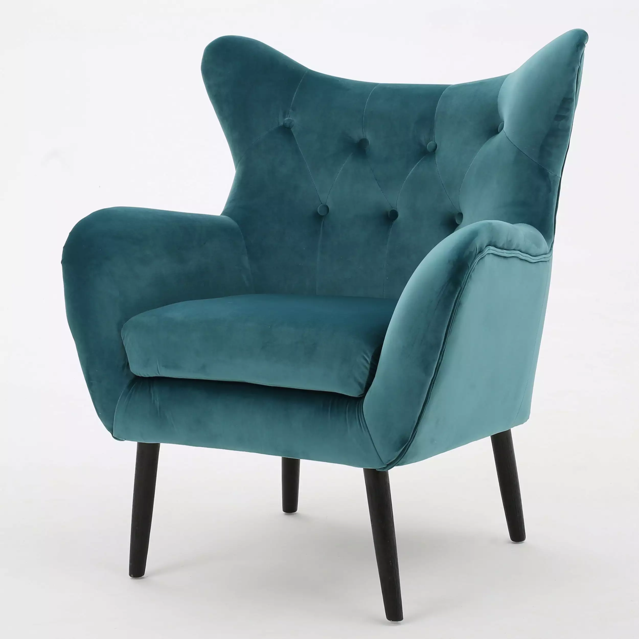 Noble Houtilize Simon Velvet Wingback Chair Blue - Luxurious Living Room Accent Chair Noble House