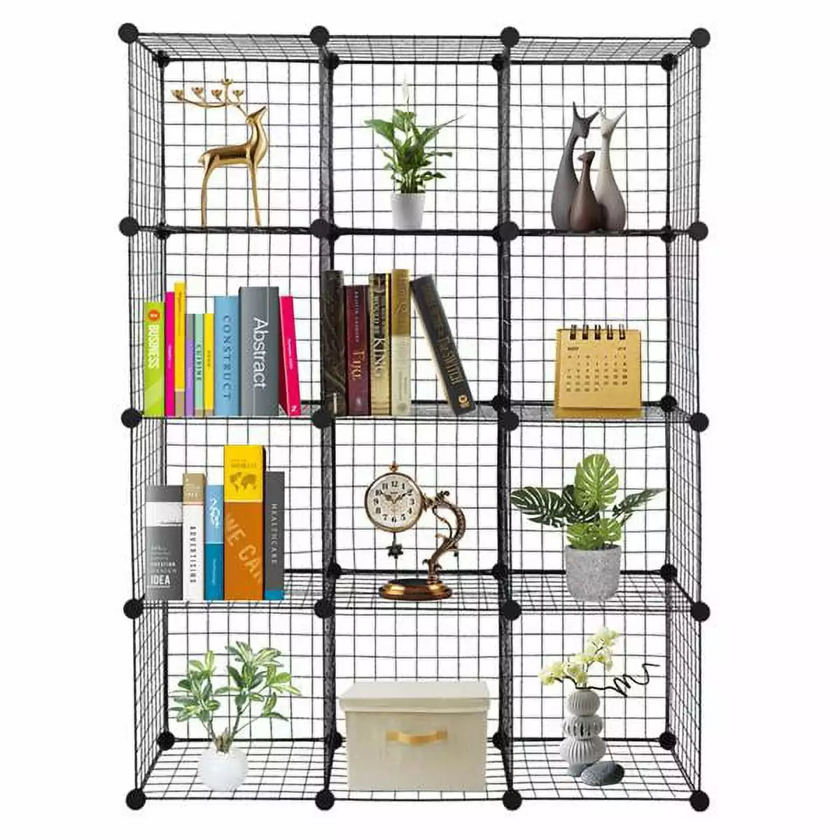 12-Cube Organizer Wire Cube Storage Shelves Metal Grid Multifunction Modular Bookcase Geo Bottles