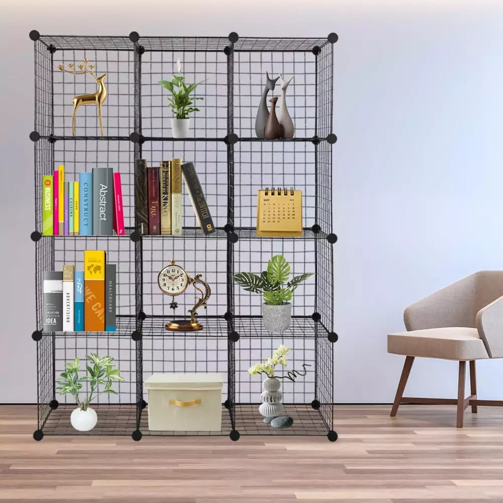 12 Cube Grid Wire Organizer Bookcase Stackable Cubes Storage licperron