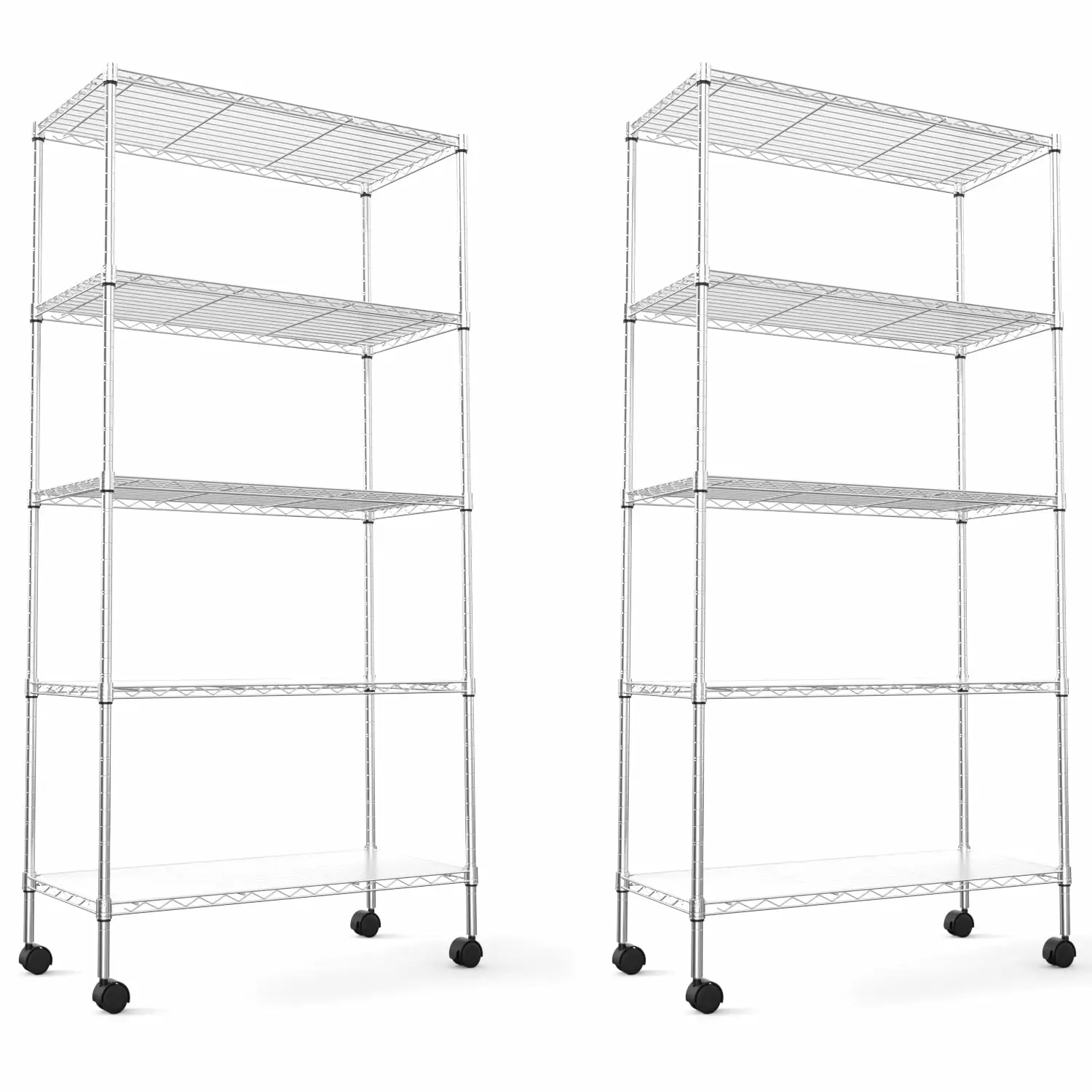 2 Pack 5 Tier NSF Heavy Duty Chrome Wire Shelving Unit Adjustable Metal Storage Shelves Garage Kitchen Office Commercial SMHZ