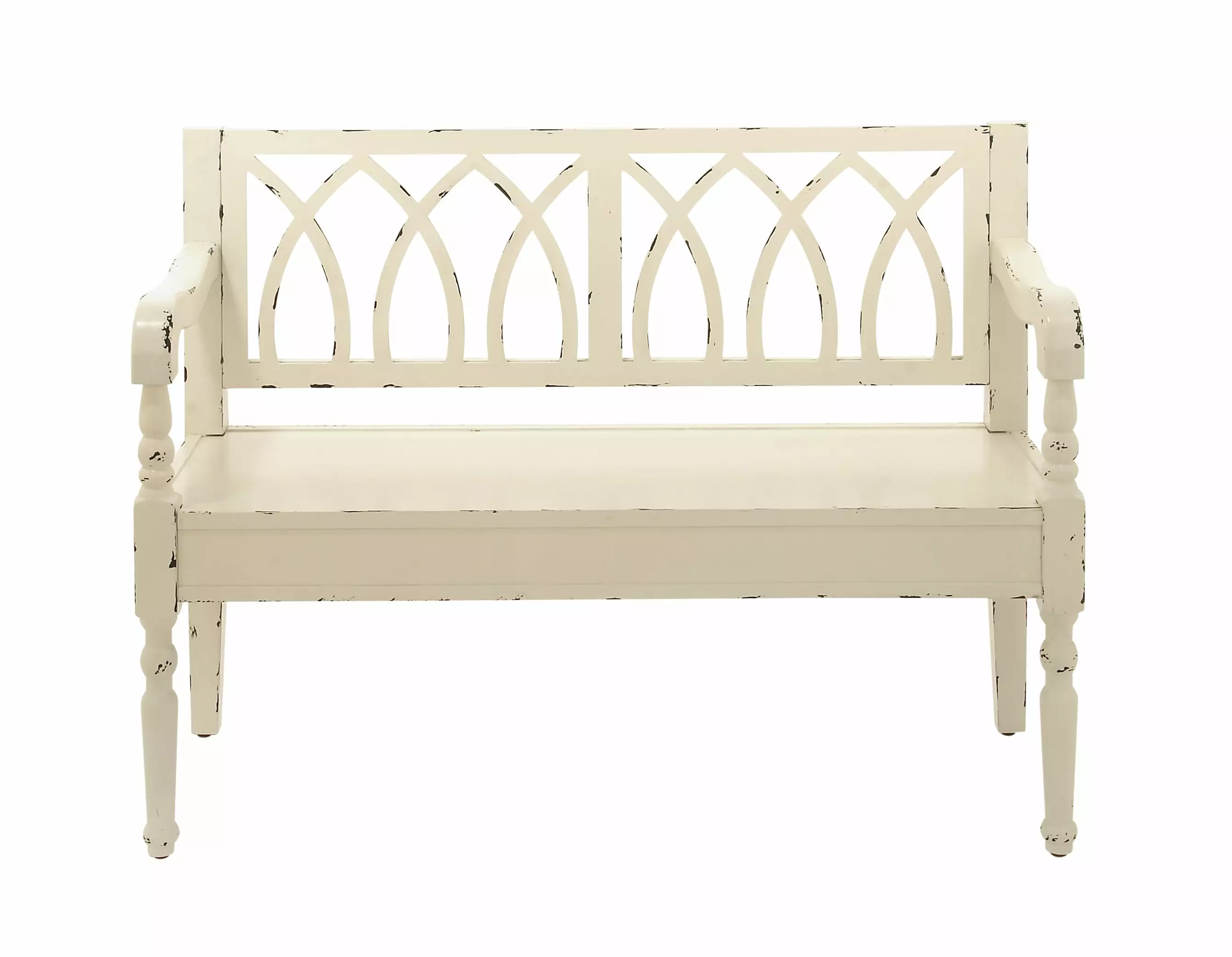DecMode Wood Bench White - Modern Entryway or Dining Room Bench Benches