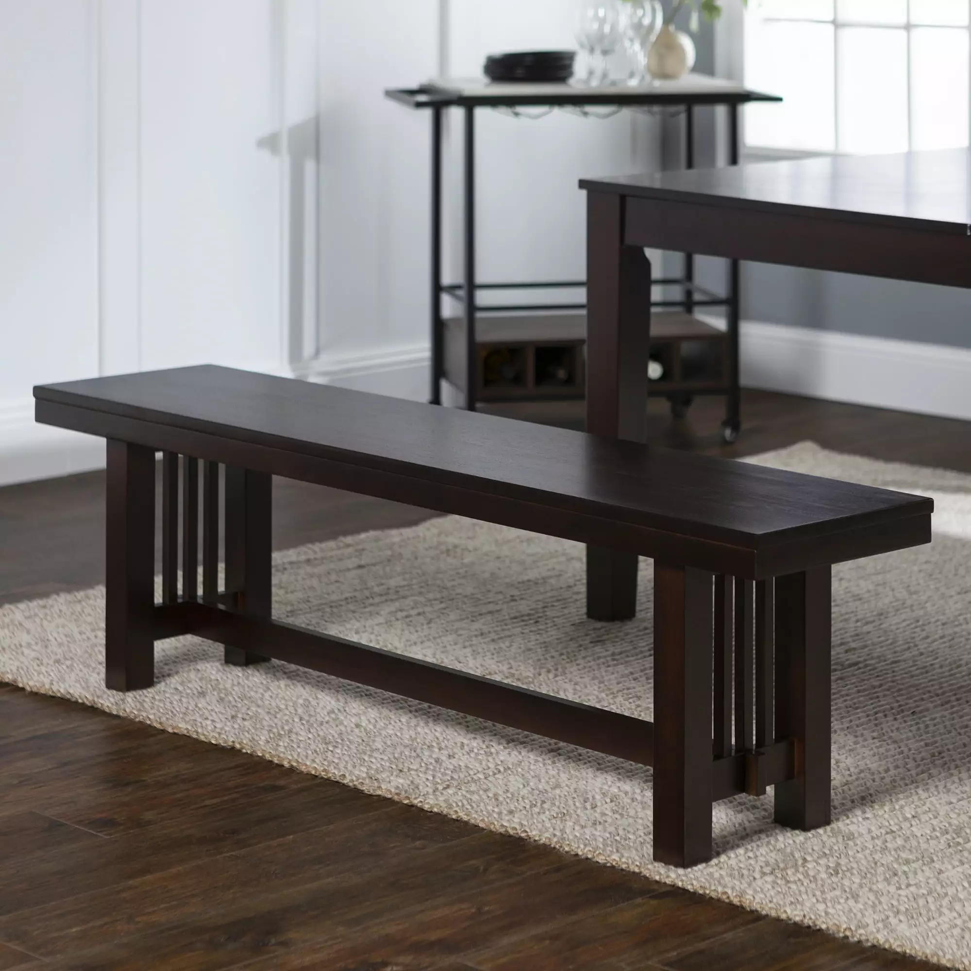 Walker Edison Wood Bench Cappuccino Finish Living Room or Entryway Benches