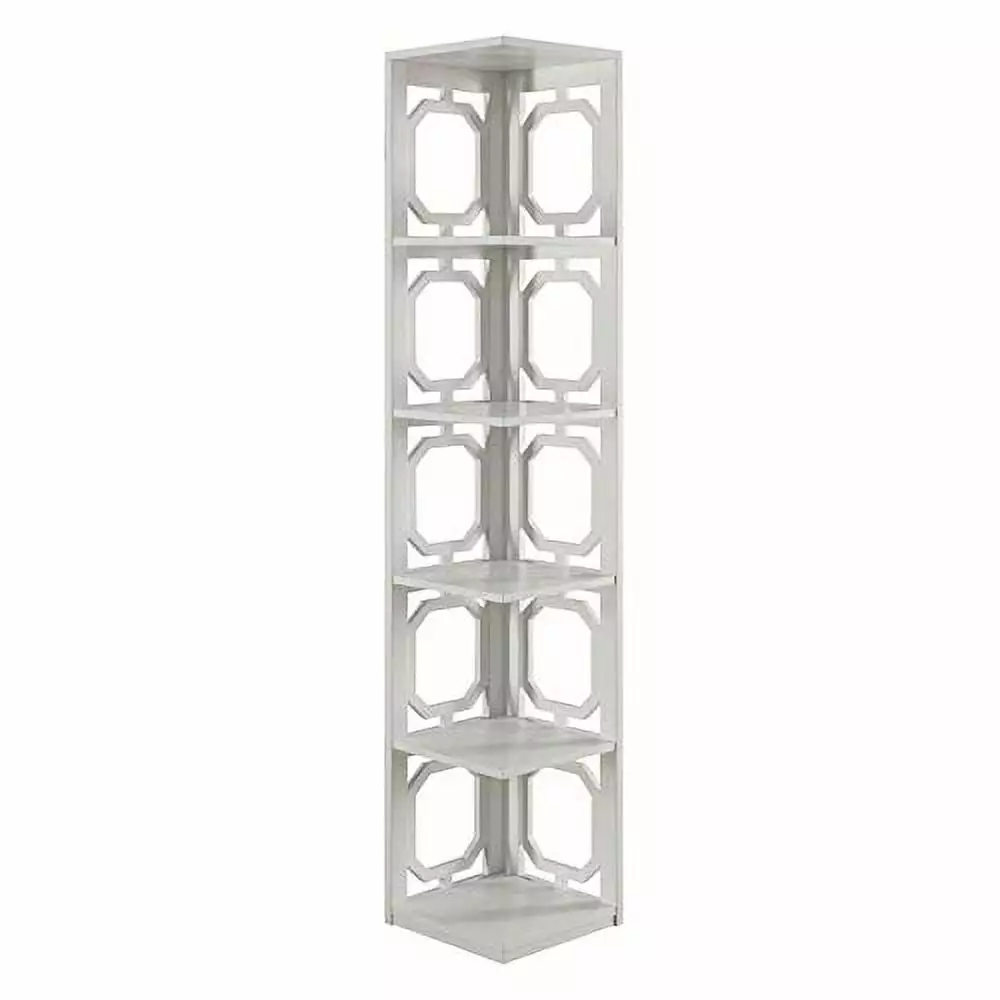 Scranton & Co Five-Shelf Modern Wood Corner Bookcase White NingXianFeng