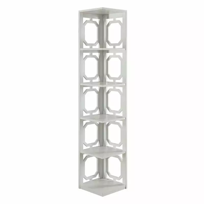 Pemberly Row Five-Shelf Modern Wood Corner Bookcase White