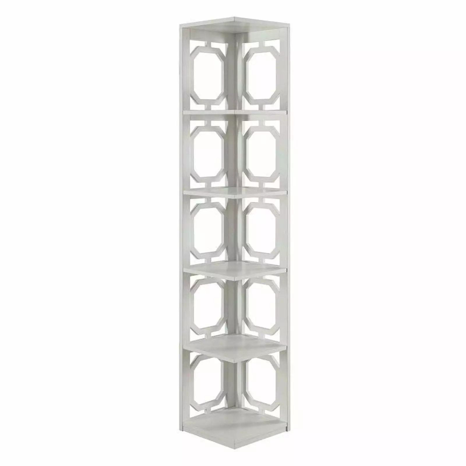 Scranton & Co Five-Shelf Modern Wood Corner Bookcase White