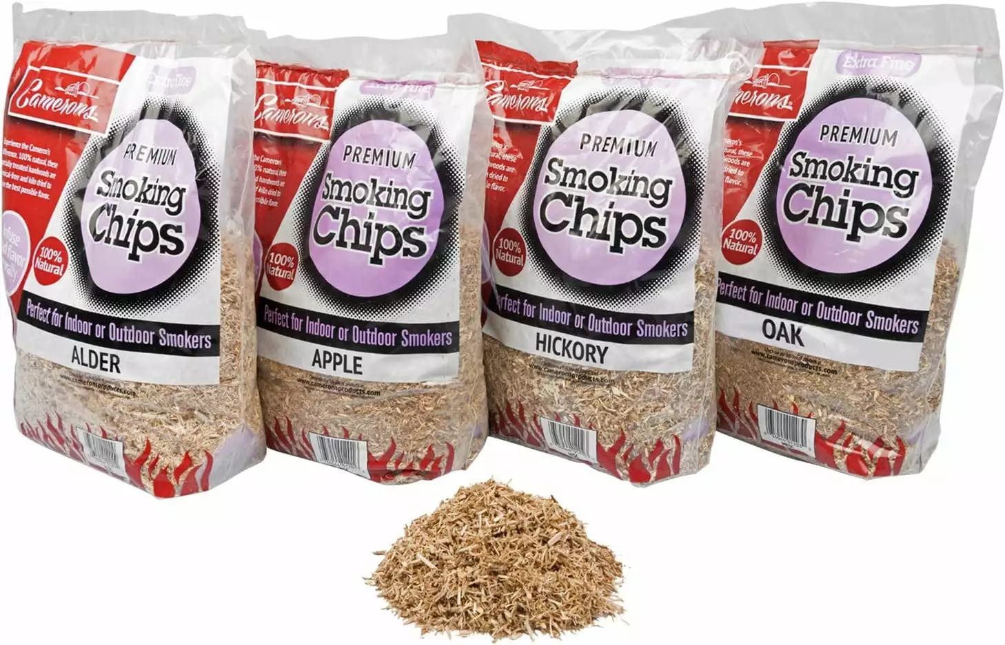 Camerons Smoking Sawdust Chips Apple Hickory Oak Alder 4 Pack Value Gift Set 2lb Bags BBQ Smoking