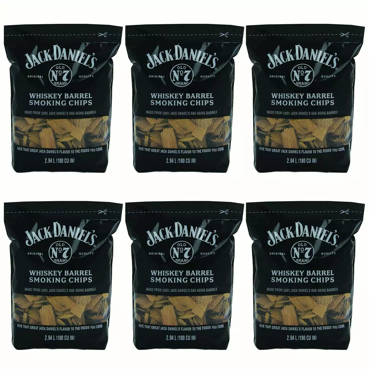 Jack Daniel's Whiskey Barrel Smoking Oak Wood Chips 180 Cu Bag 6 Pack