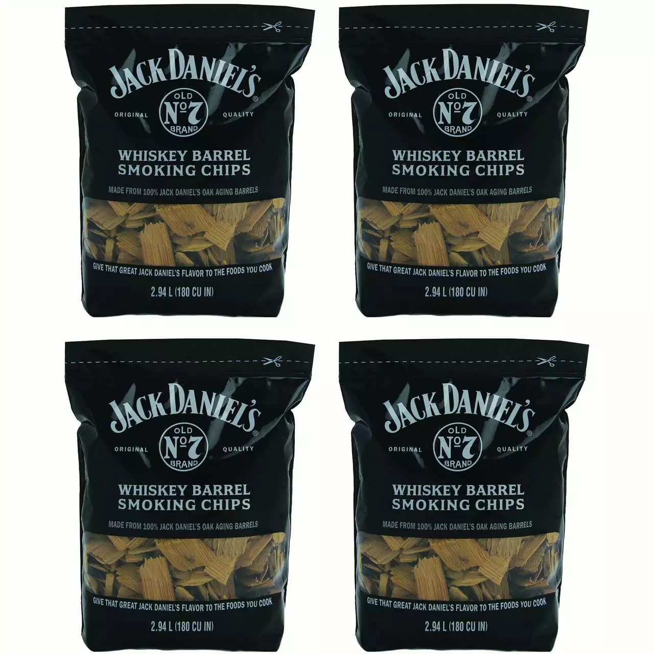 Jack Daniel's Whiskey Barrel Smoking Oak Wood Chips 180 Cu Bag 4 Pack