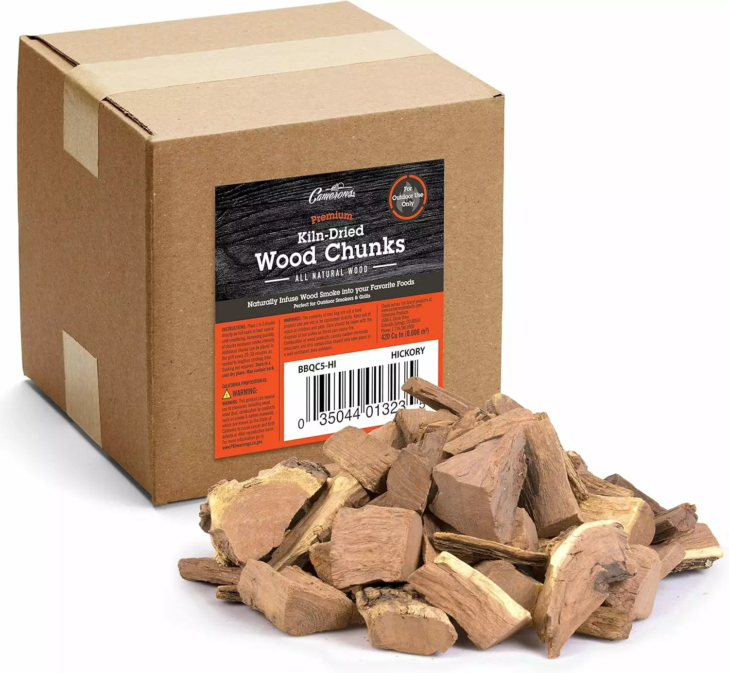 Camerons Products Smoking Wood Chunks Hickory 5 Pounds Kiln Dried BBQ Large Cut Chips Meat Smokers