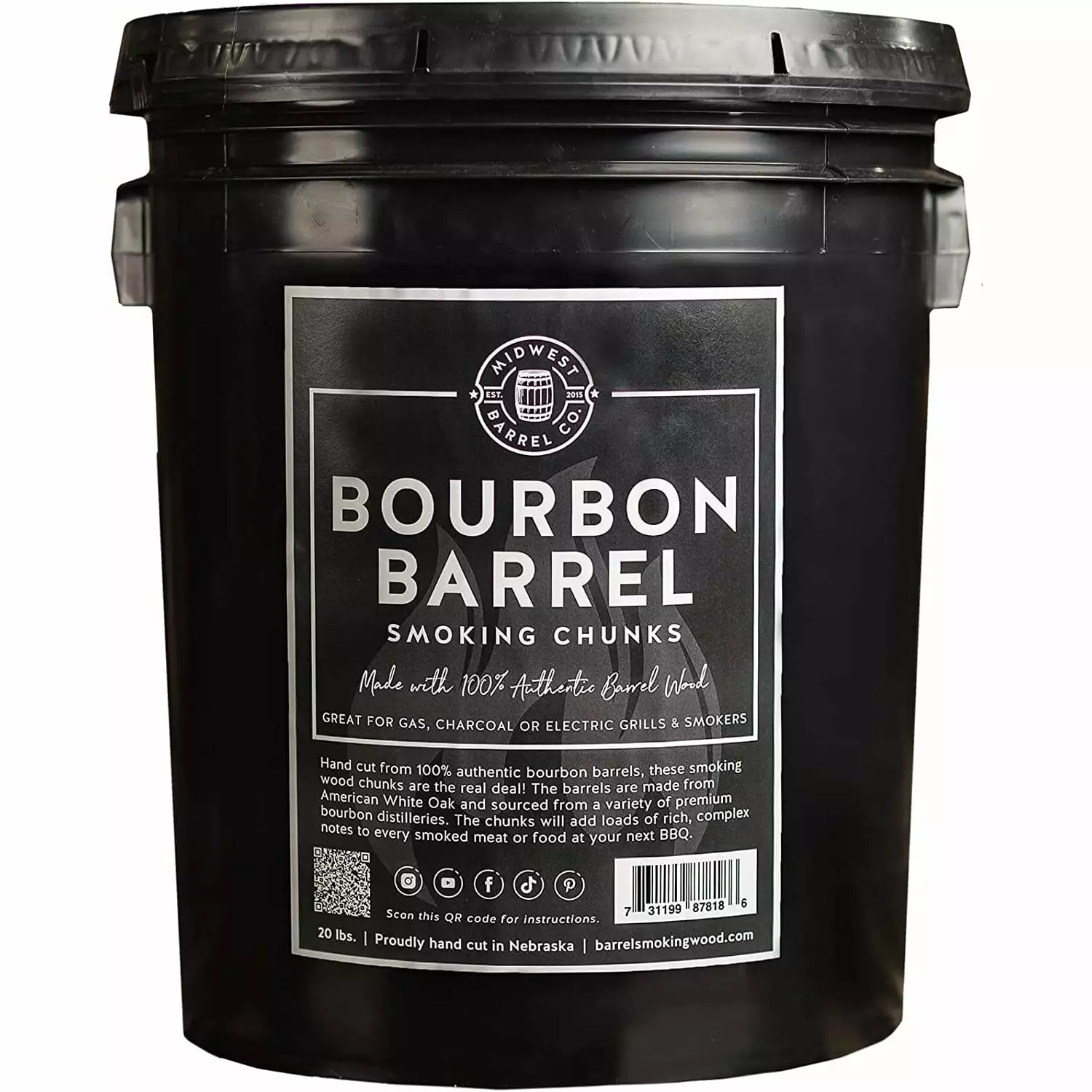 Midwest Barrel Company Bourbon Barrel BBQ Smoking Wood Chunks 20 Pound Bucket NUNCAD