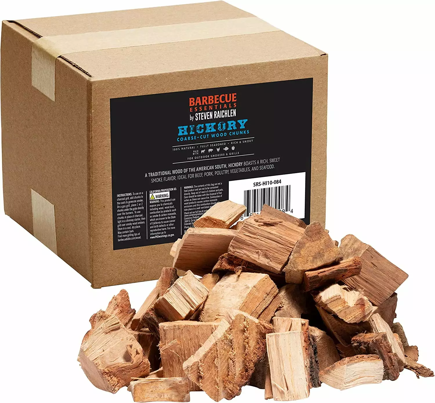 Steven Raichlen Smoking Wood Chunks Hickory 10 Pound Box Kiln Dried BBQ Large Cut Chips All Natural Barbecue Smoker Chunks...