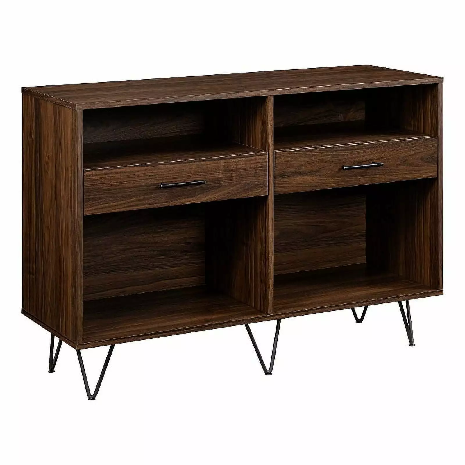 Pemberly Row Dark Walnut Hairpin Leg 2 Drawer Wood Entry Console Table Console