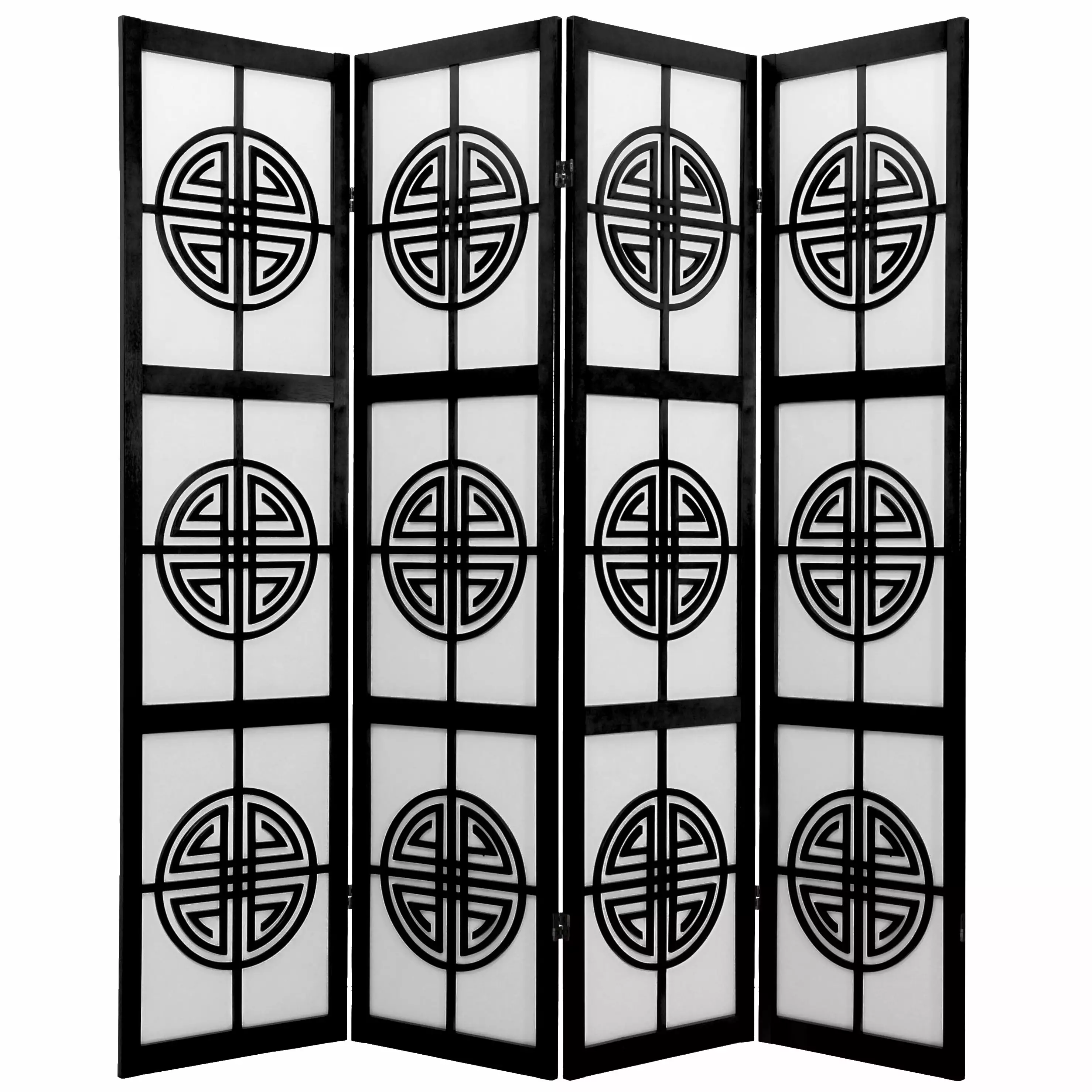 6 ft Tall Carved Wood Lattice Privacy Screen 4-Panel Black Room Divider Oriental Furniture