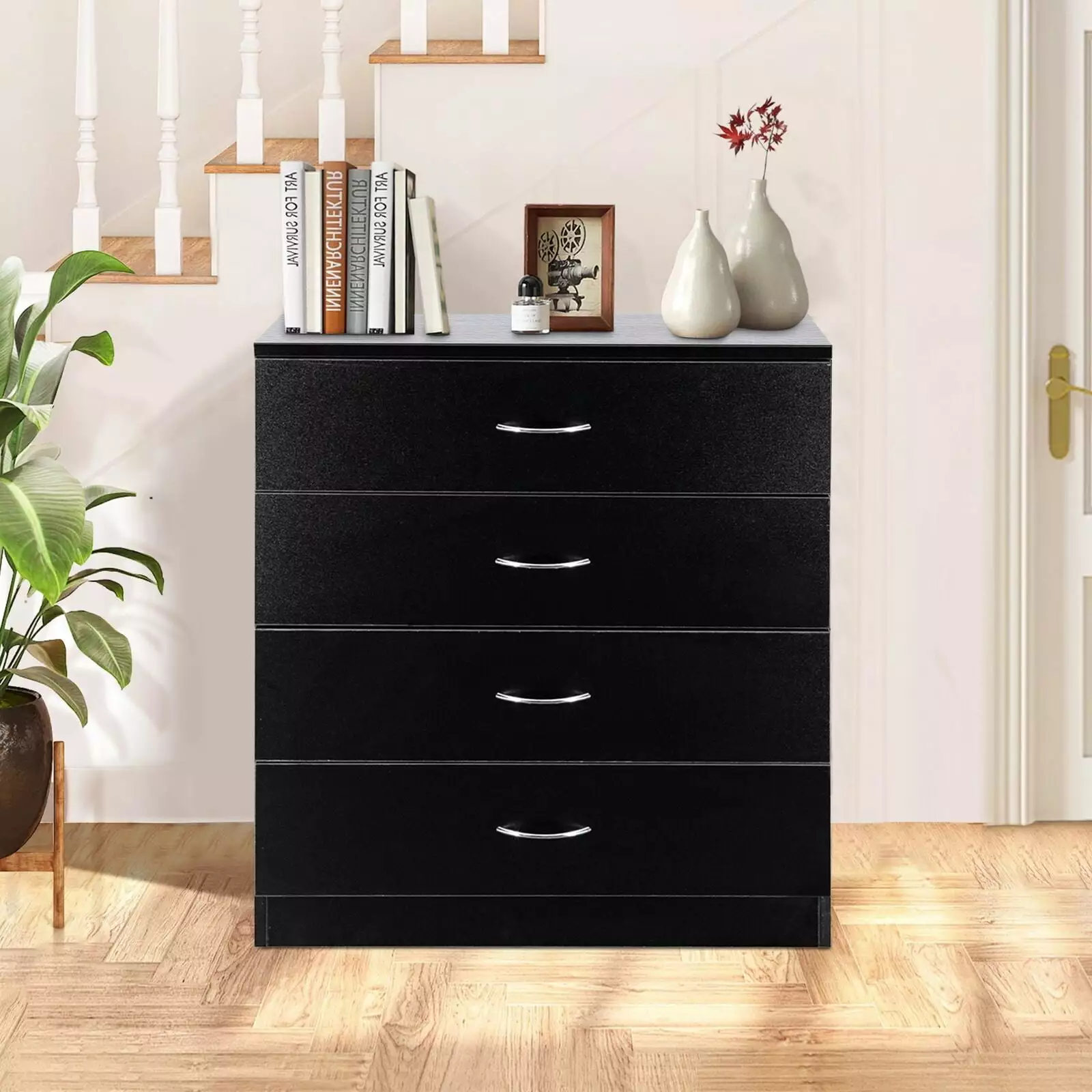 New 4 Drawer Chest Dresser - Black Clothes Storage Cabinet Bedroom Furniture FCH