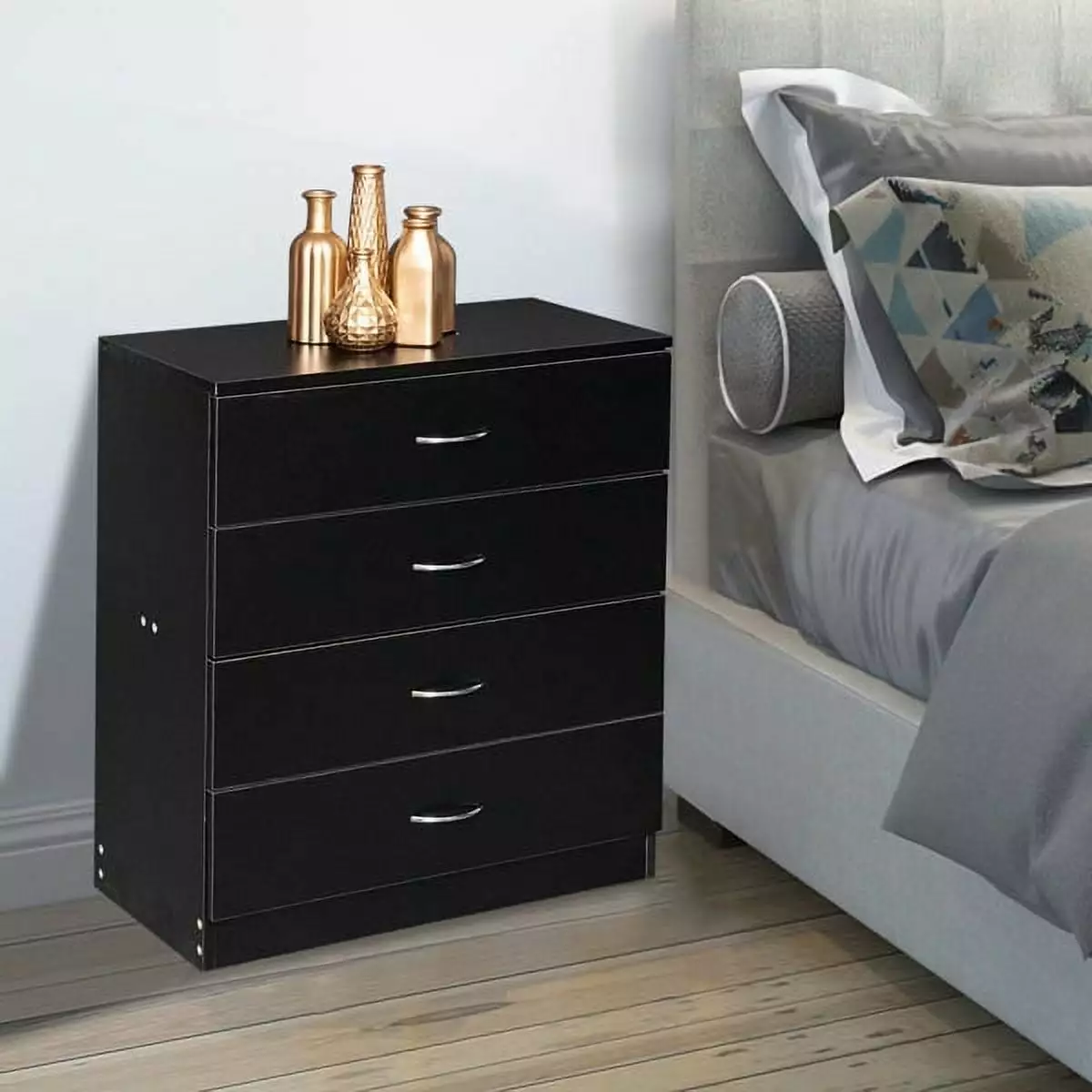 Modern Simple 4-Drawer Dresser Black Bedroom and Home Storage Magace