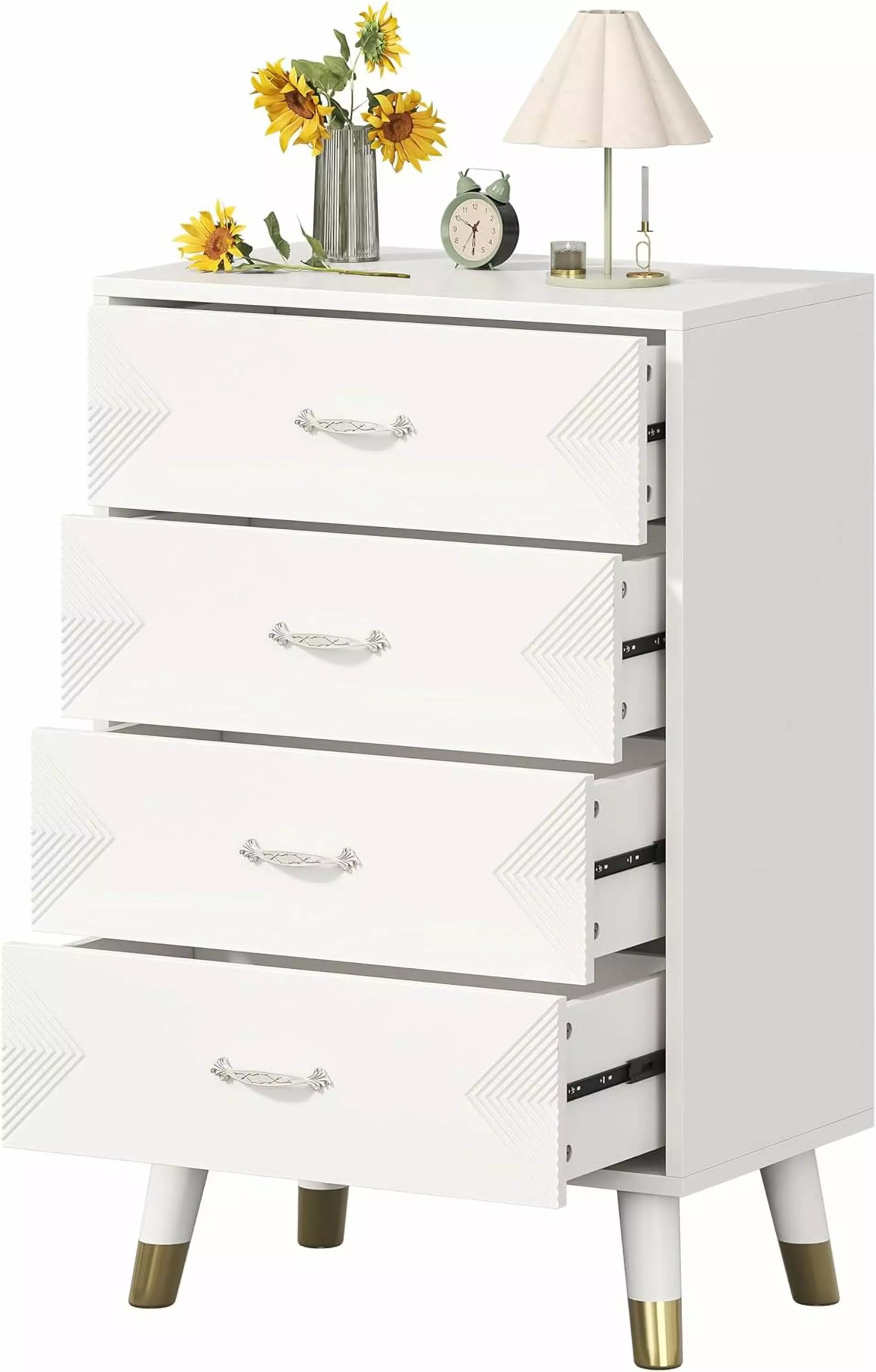 Meteorleg 4 Drawer Dresser Bedroom Wood Storage Dresser White Sofa Table Nightstand Chest Drawer