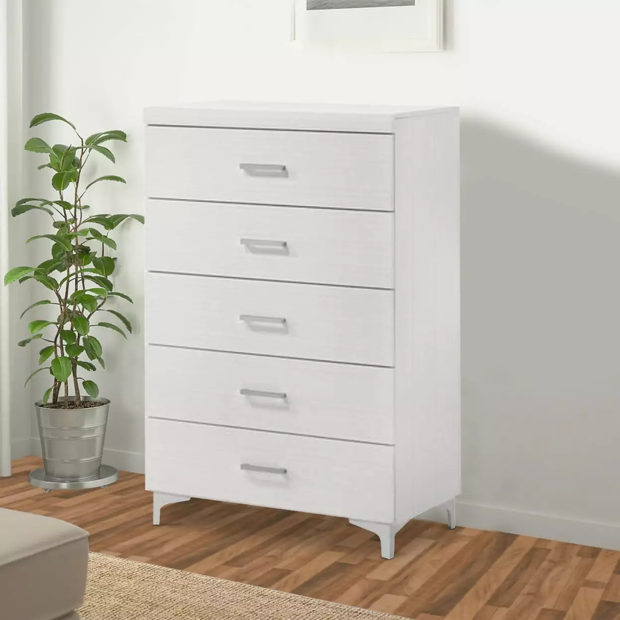 Chest 5 Drawers and Wooden Frame White - Saltoro Sherpi