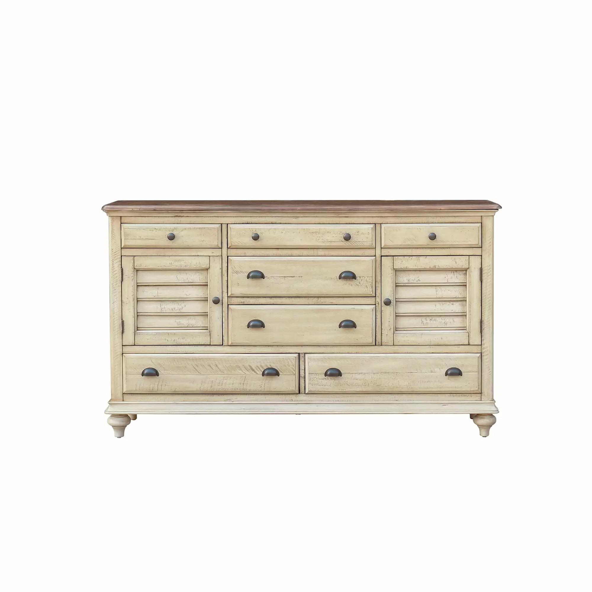 65 Brown Shades Sand Artisan-made 7 Drawer Dresser Antique Black Steel Cup Handles The Hamptons Collection