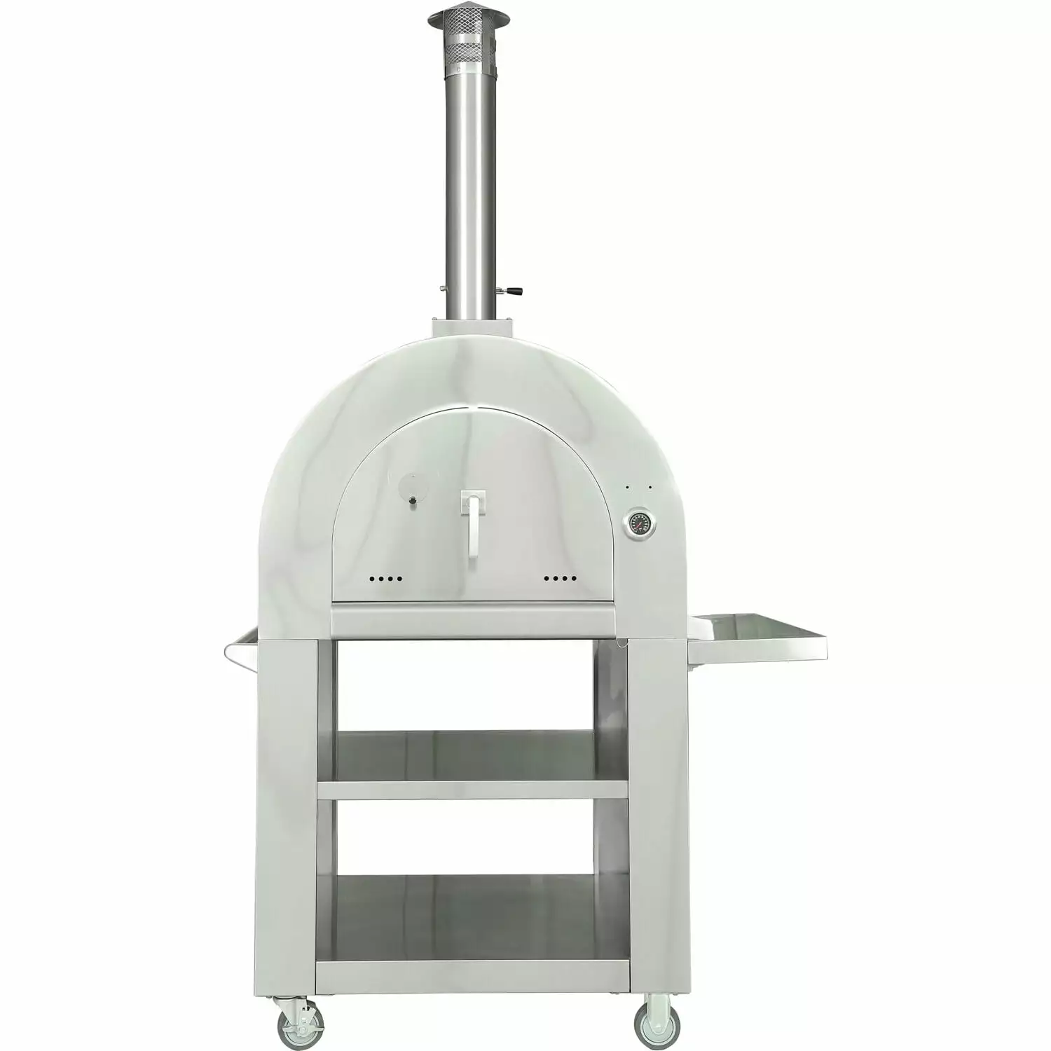 Hanover Travel-friendly Outdoor Wood Fired Pizza Oven Stainless Steel Built- Thermometer and Castors