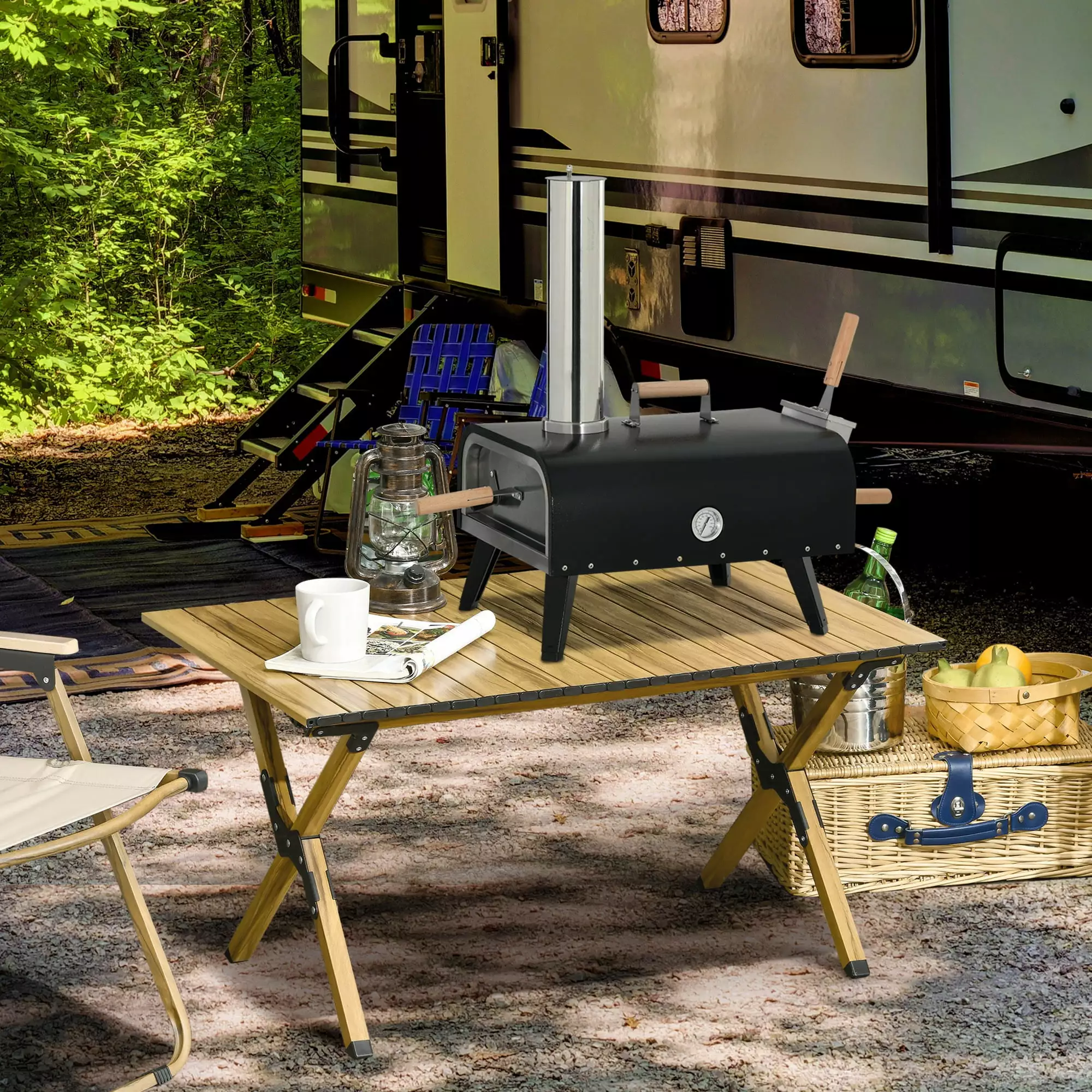 Outsunny Outdoor Wood Fired Pizza Oven Stone 12 Inch Pizza Maker Backyard and Patio