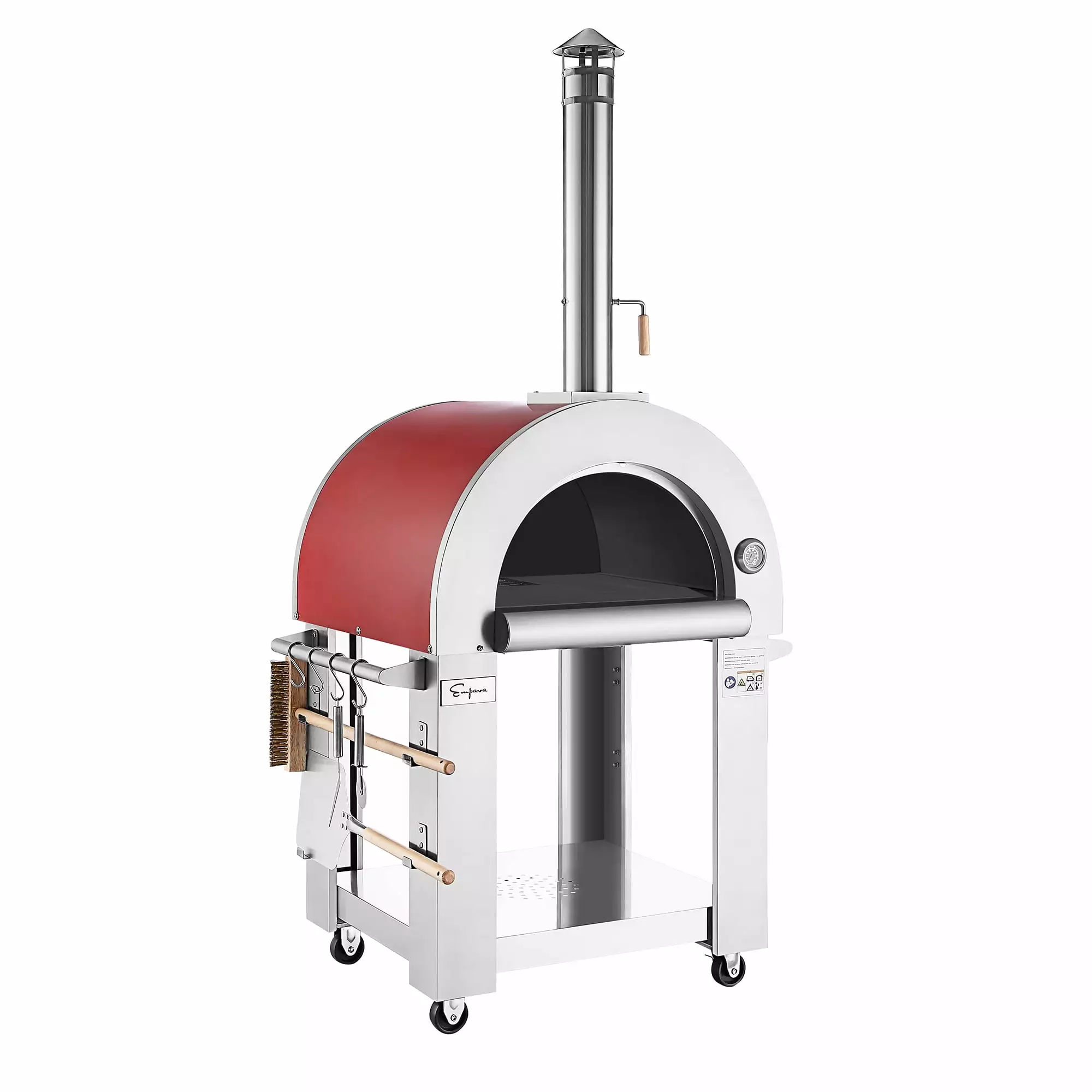 Empava Free Standing Wood Burning Outdoor Red Painted Pizza Oven Stainless Steel