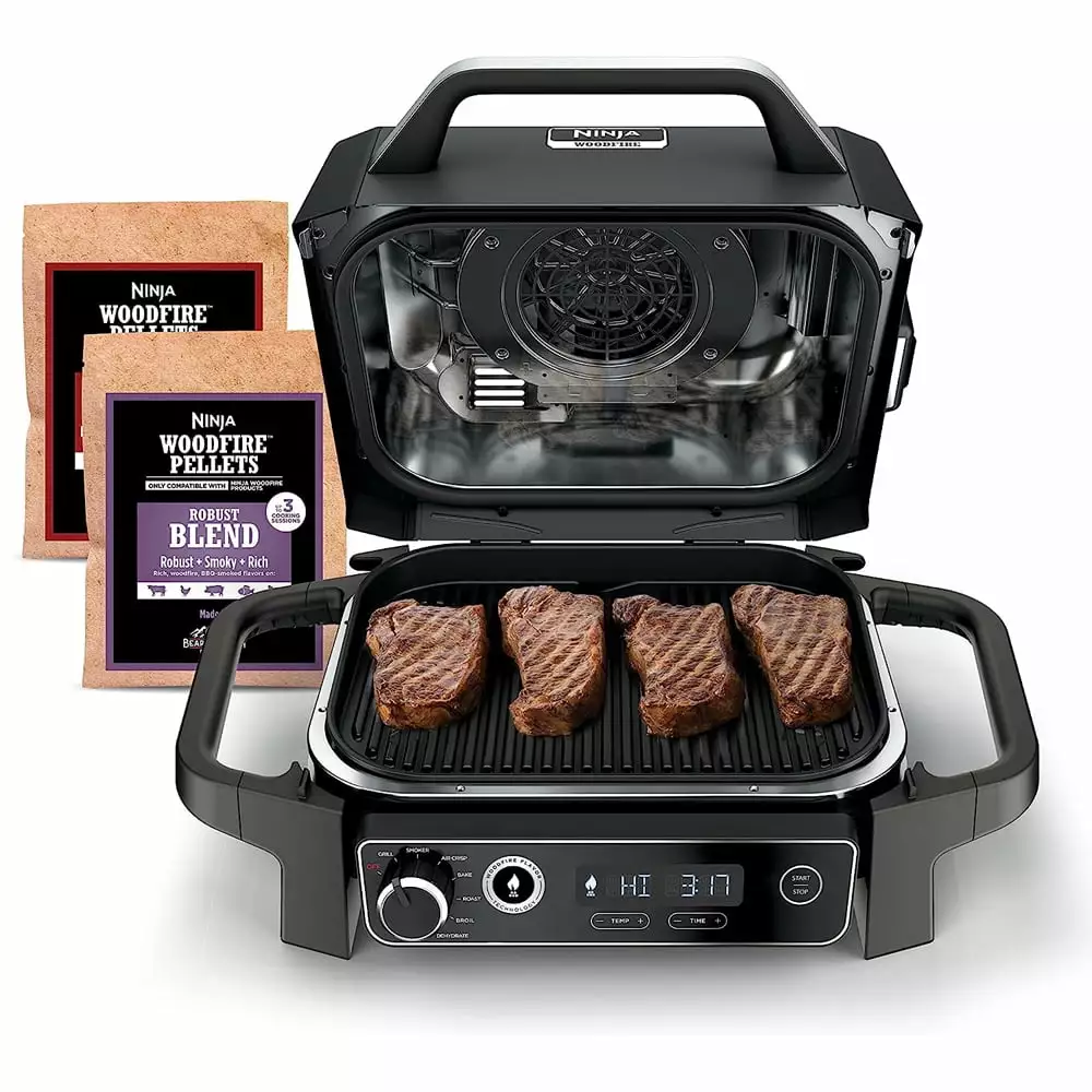 Ninja OG701 Woodfire Outdoor Grill and Smoker Renewed Backyard BBQ